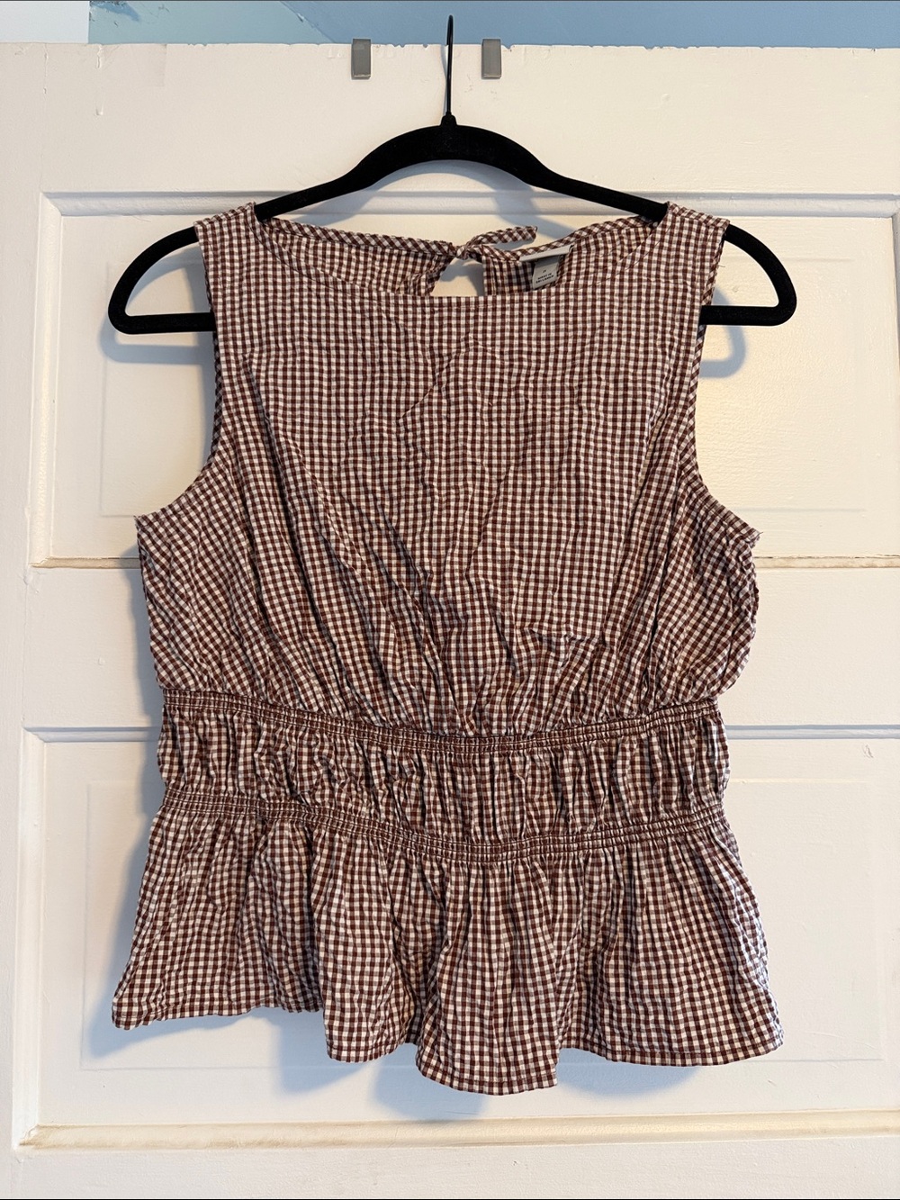 a new day Brown Gingham Smocked Peplum Camisole